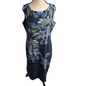 Maya Brooke Womens Dress 10 Navy Paisley Sleeveless Sheath Midi